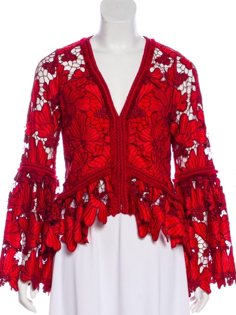 Alexis Red Floral Lace Crochet V-Neck Cardigan